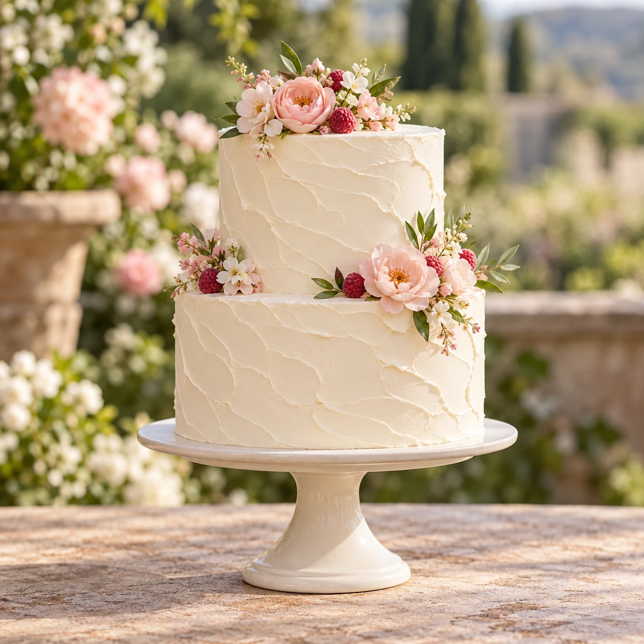 Inspiración: cake de boda marfil con flores rosas